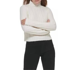 Calvin Klein Varigated Ribbed Cropped Mock Neck Sweater M NWT